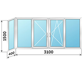 Алюминиевое балконное окно Provedal 3500x1500